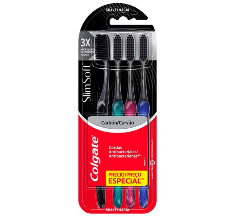Kit de Escovas De Dentes Colgate Slim Soft Black Com 4 Unidades