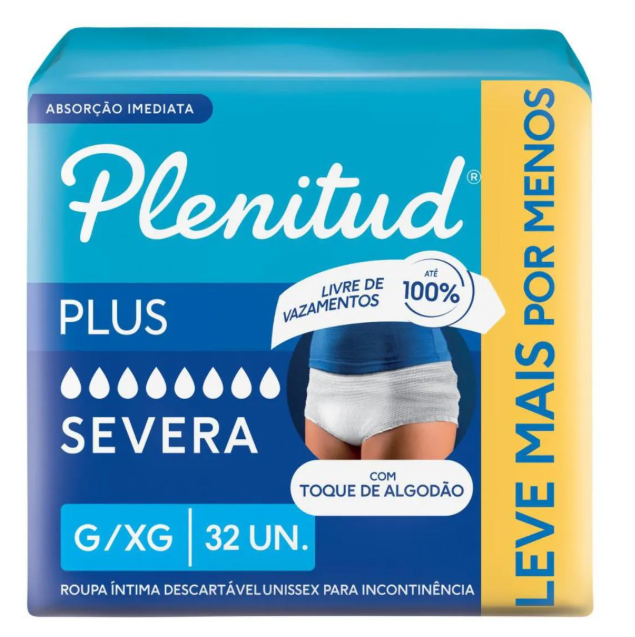 Roupa Íntima Descartável Plenitud Plus G/XG Absorção Intensa 32 unidades