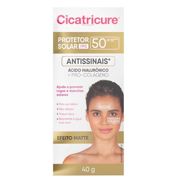 Protetor Solar Facial Cicatricure FPS50 Efeito Matte Antissinais 40g