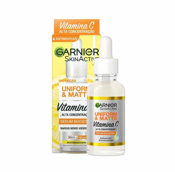 Sérum Booster Garnier SkinActive Uniform & Matte Antimarcas com Vitamina C 30ml