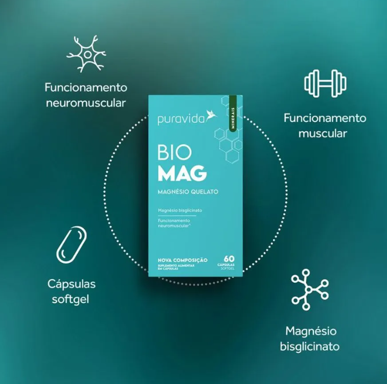 Bio Mag Puravida Magnésio Quelato 60 cápsulas - Imagem 2