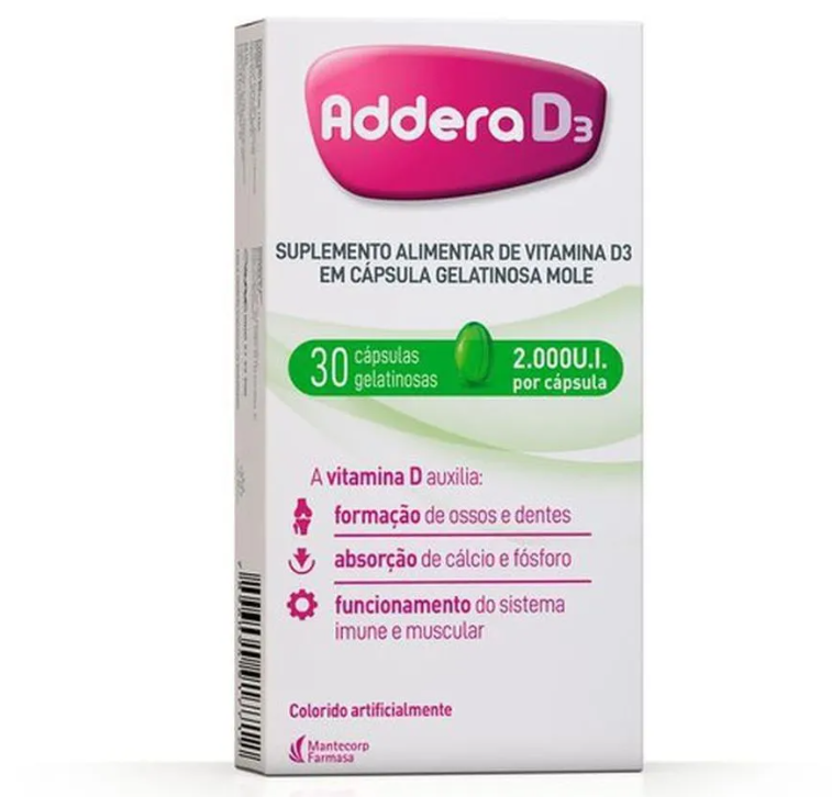 Suplemento Alimentar Vitamina D 2.000UI Addera D3 30 cápsulas